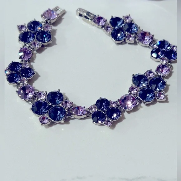 Givenchy Silver Tone Purple Crystal Necklace Earrings Bracelet Set - Picture 7 of 10